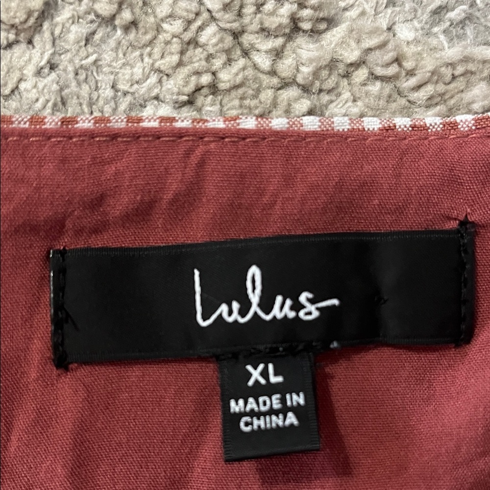 Lulus Demure and Sweet Terracotta Pink Gingham Button-Front Long Sleeve Top XL - Picture 6 of 10